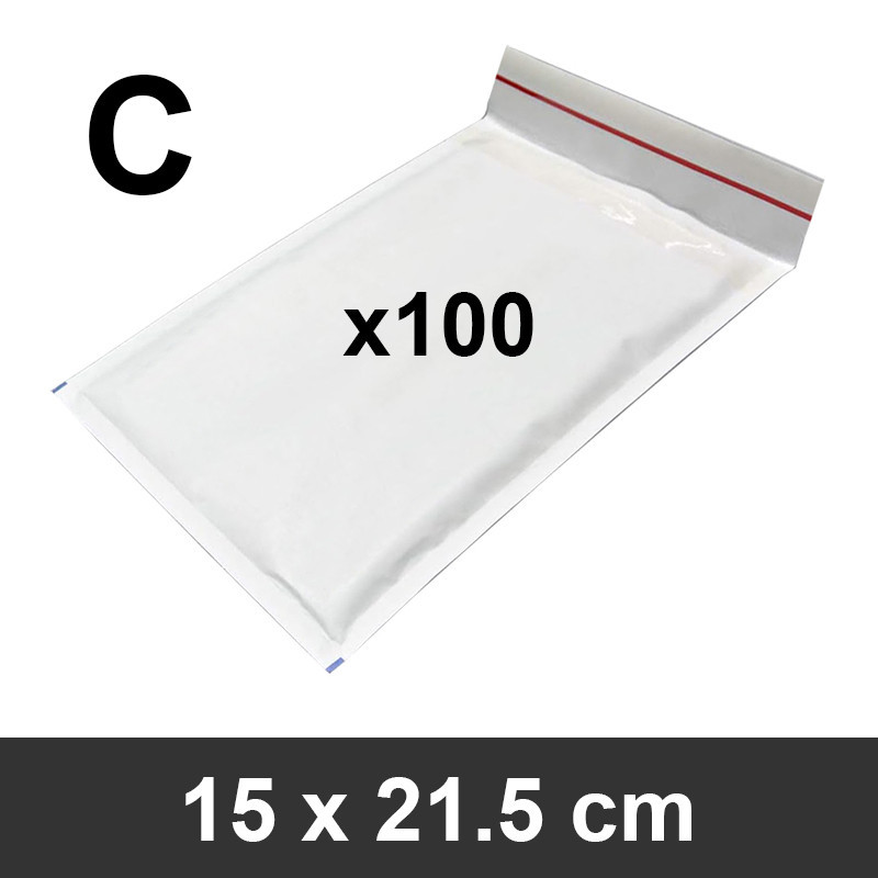 100 Enveloppes à bulles blanches autocollante 15x21.5cm C